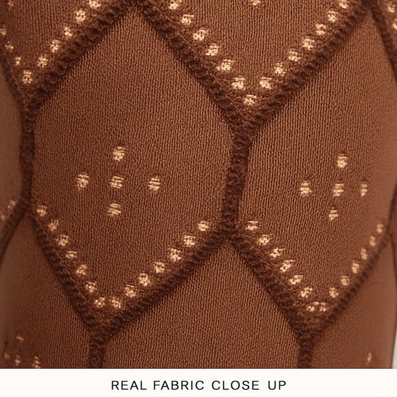 Stylish Chocolate Brown Tights Geometric Hexagon Pattern sizes S M L - Picture 2 of 3